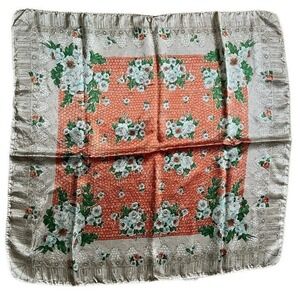Vintage Womens Scarf Peach and White Flowers Made in the USA 1960s